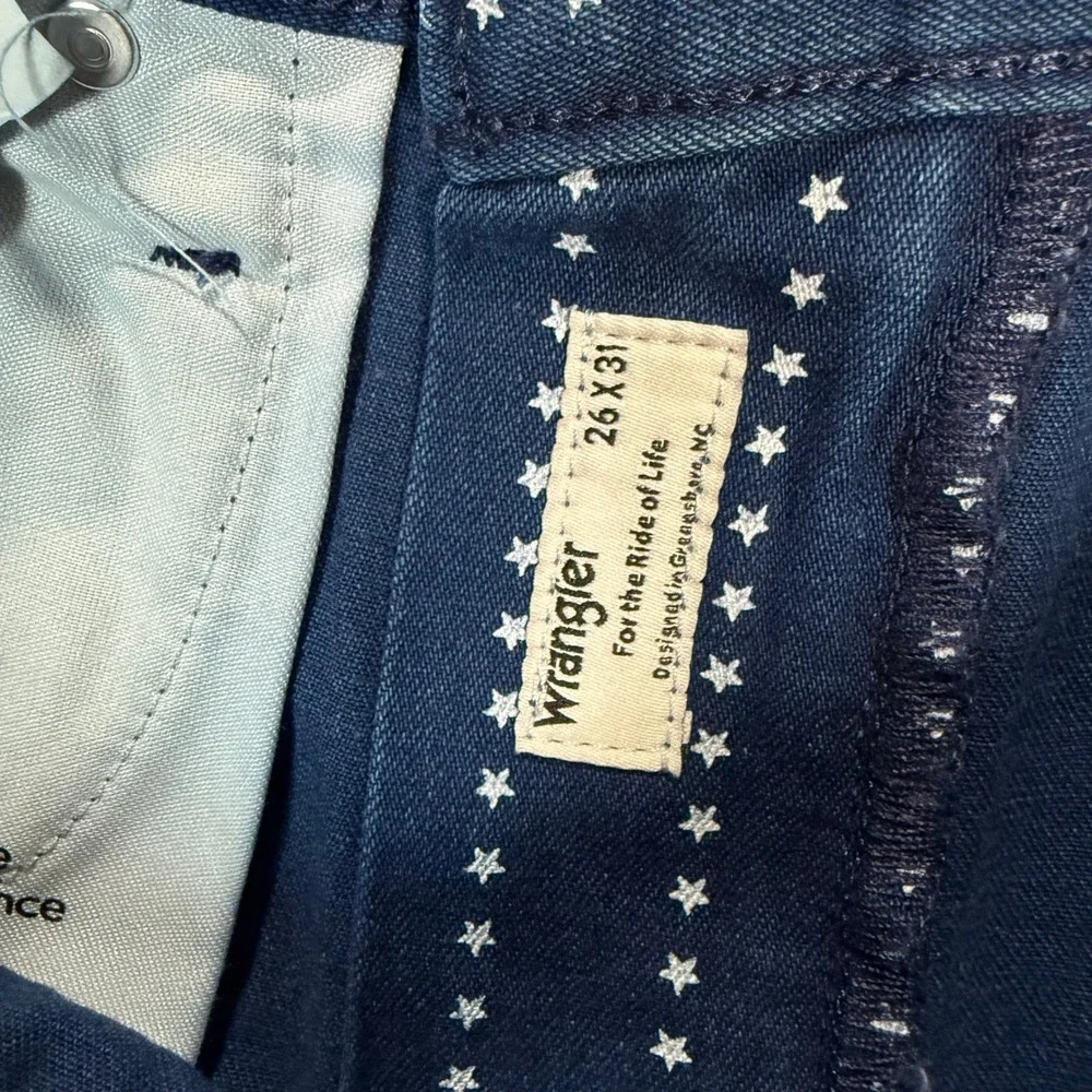 NWT Wrangler Wrancher Pin Star Boot Jeans Blue White Striped Size 26x31